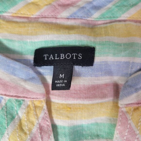 Talbots Women Pastel Multi-Color Striped Linen Sleeveless Tunic Top Size M - Picture 3 of 7